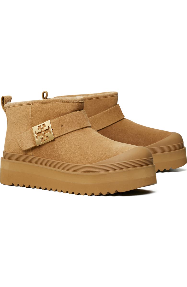 Tory Burch Mellow Genuine Shearling Lined Platform Boot, Main, color, Light Chestnut / Gold