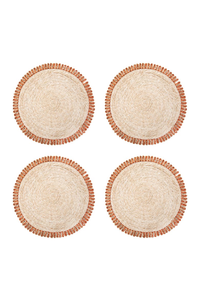 Loopy Abaca Placemats - Set of 4, Main, color, Natural, Orange 15" Round
