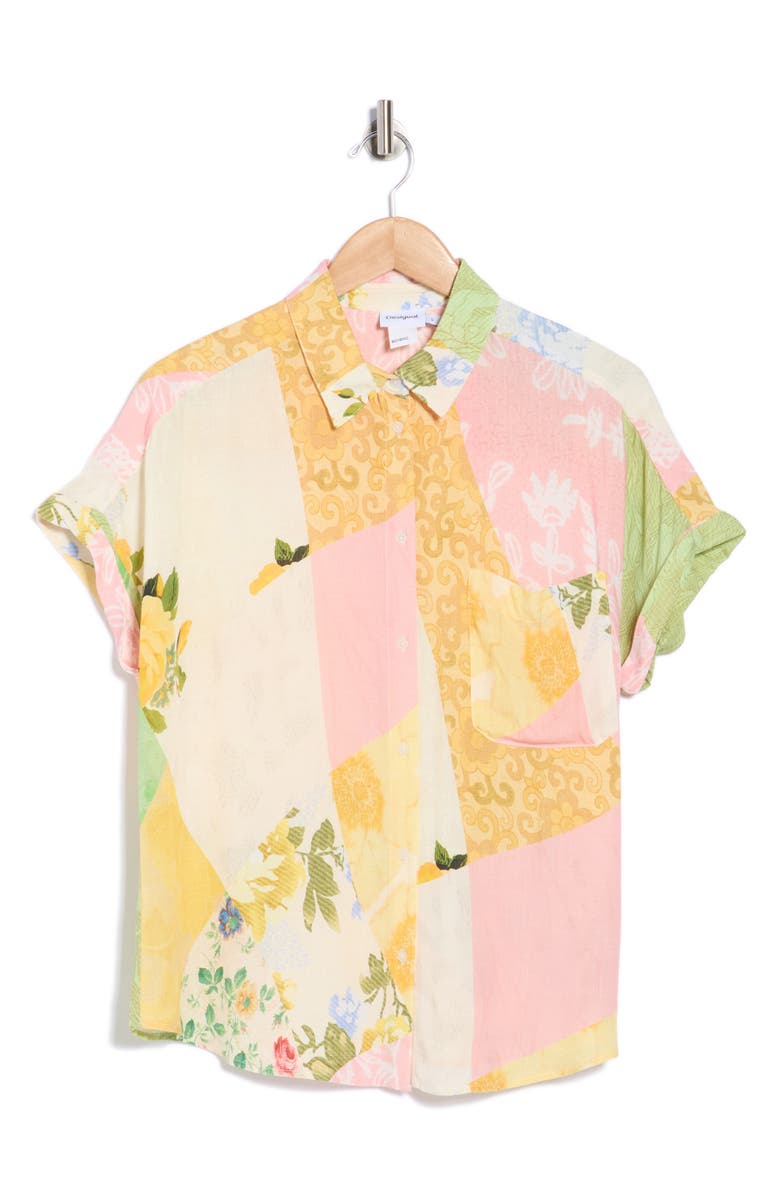 Desigual Short Sleeve Button-Up Shirt, Main, color, Yellow