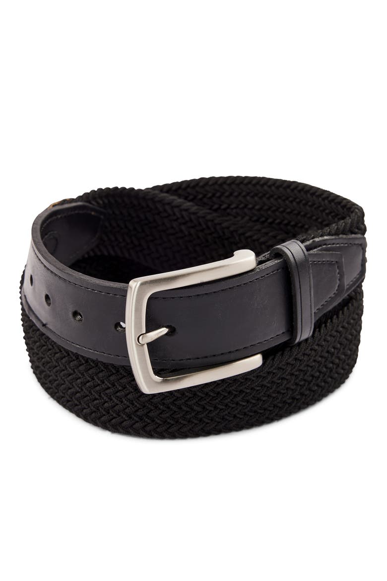 Stretch Braided Leather Belt, Alternate, color, BLACK