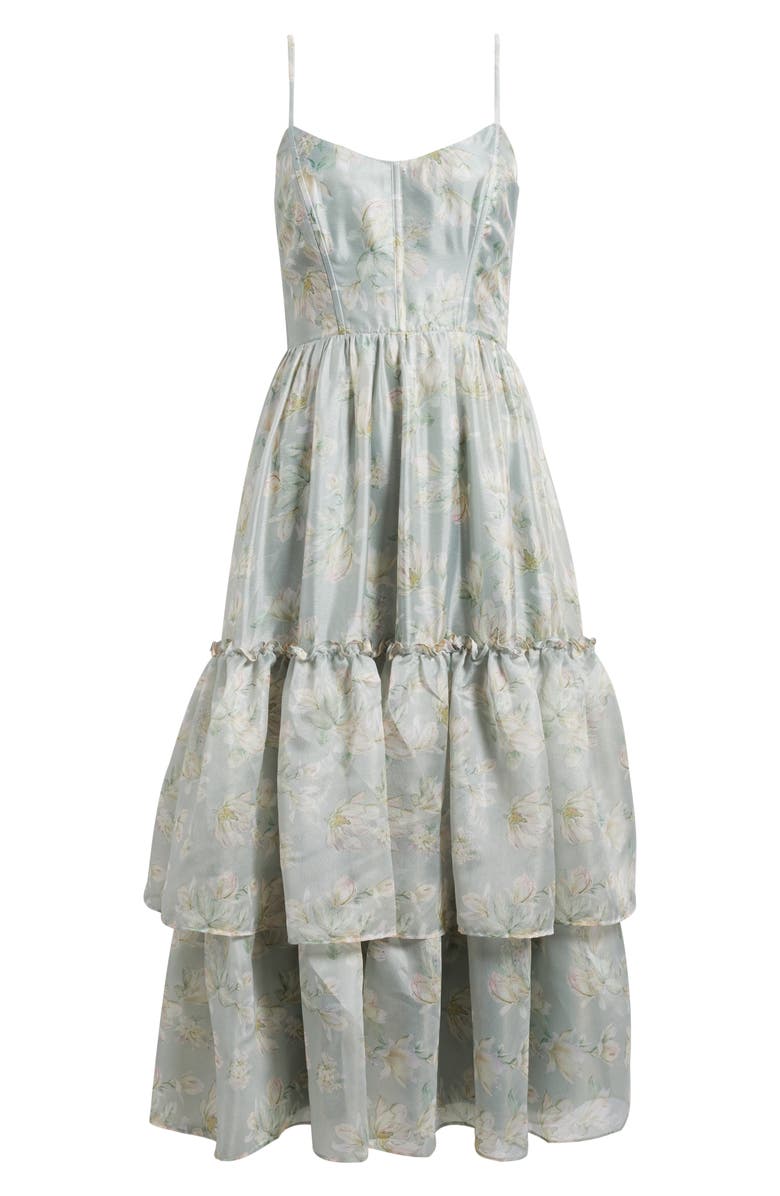 Lulus Dylan Tie Back Tiered Midi Dress, Alternate, color, Sage Floral