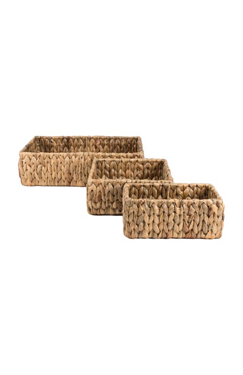 Tress Minimalist Hand-Woven Hyacinth Nesting Baskets, Natural (Set of 3)