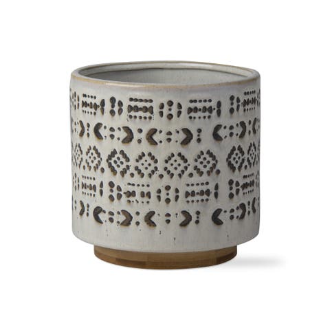 Arusha Stoneware Flower Pot with Base Home Decor