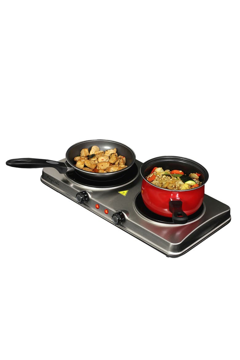 Electric Portable Dual Size Infrared Burner Cooktop Buffet Range, Main, color, Grey