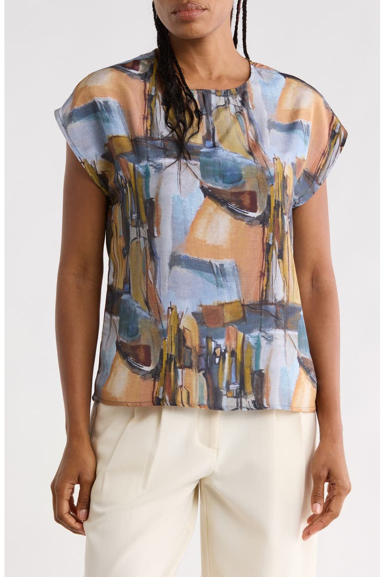 Cap Sleeve Shell, Main, color, BROWN MULTI