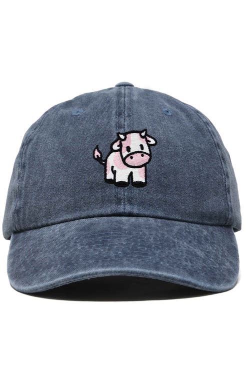 Dalix Strawberry Cow Embroidered Cap In Washed Navy Blue