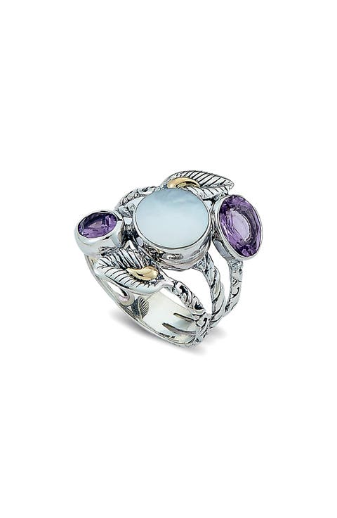 Mother-of-Pearl & Amethyst Leaf Ring