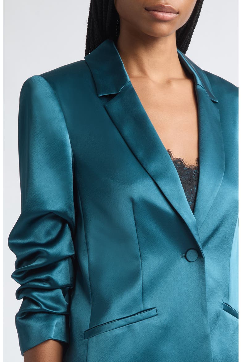 Kylie Ruched Sleeve Satin Blazer, Alternate, color, STORMWATER