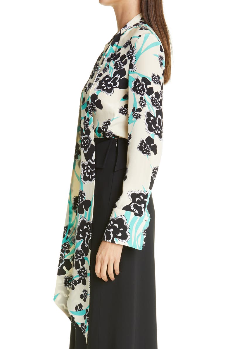 St. John Collection Floral Print Tie Neck Silk Blouse, Alternate, color, 