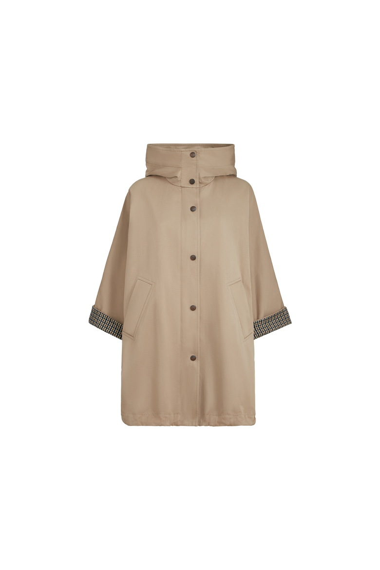 Cotton and linen twill hooded outerwear jacket with monili, Alternate, color, Camel