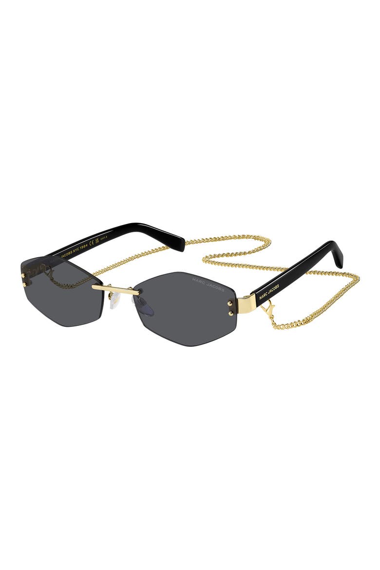 57mm Geometric Sunglasses with Chain, Alternate, color, GOLD BLACK/ GREY