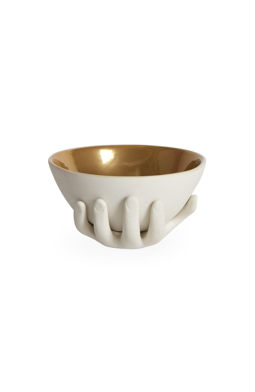 Jonathan Adler Muse Eve Porcelain Accent Bowl In White/gold