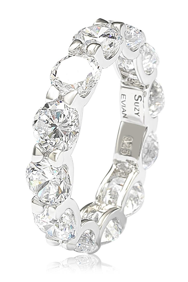 Sterling Silver CZ Round Cut Eternity Band Ring, Alternate, color, WHITE