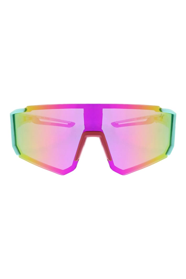 Semi Rim Polarized Shield Sunglasses, Main, color, BLUE / RAINBOW