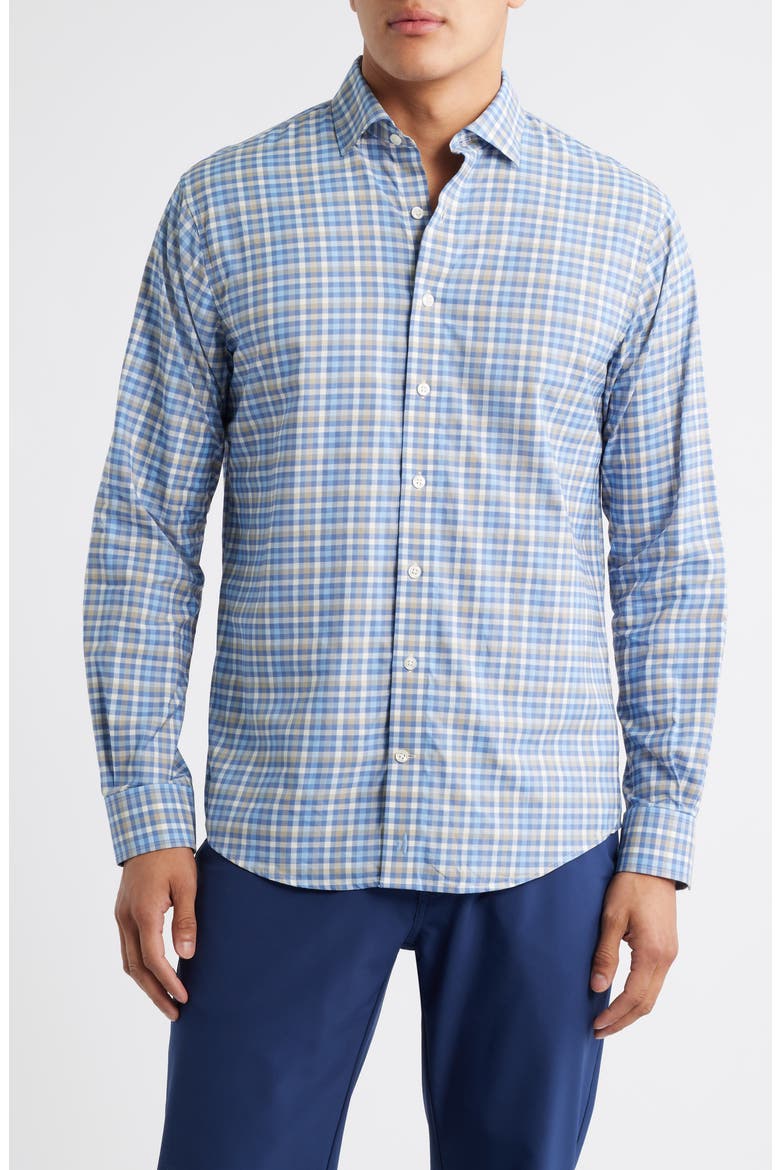 Olie Plaid Stretch Button-Up Shirt, Main, color, NAVY
