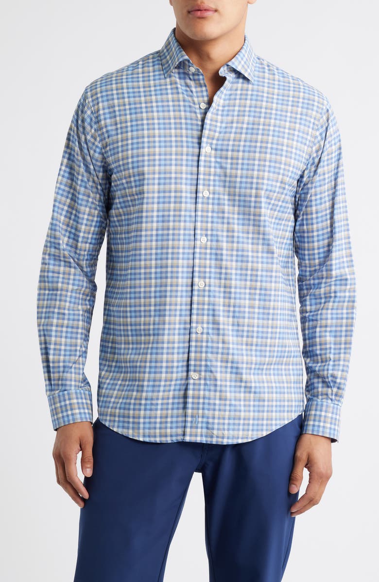 johnnie-O Olie Plaid Stretch Button-Up Shirt, Main, color, Navy
