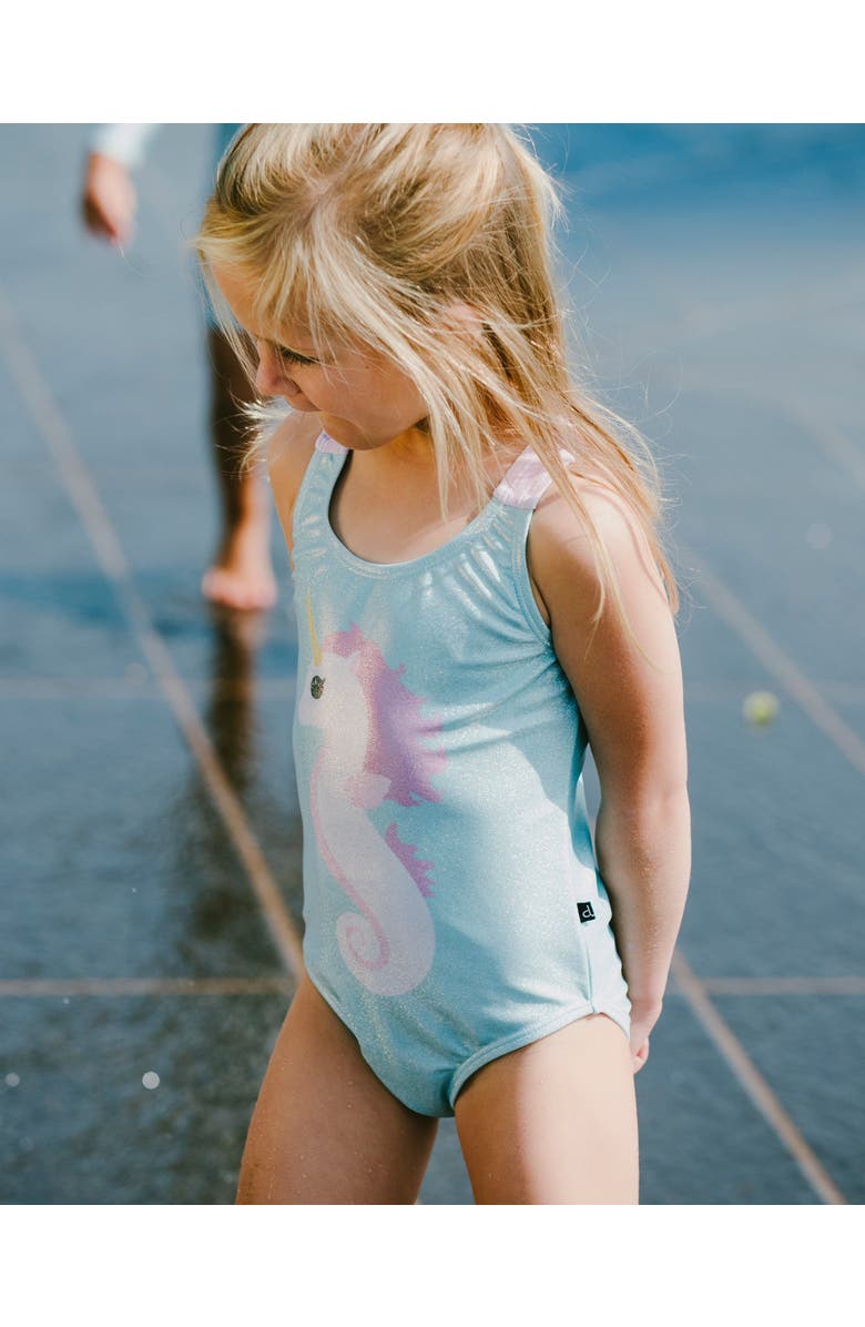 Deux par Deux One-Piece Crossed Straps Graphic Swimsuit, Alternate, color, Aqua