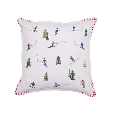 Alpine Skiers Winter Sports Christmas Throw Pillow 18" x 18"