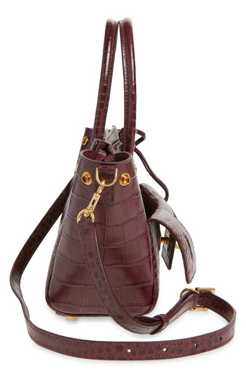 Balenciaga Mini Bel Air Croc Embossed Leather Carry All Tote In Burgundy