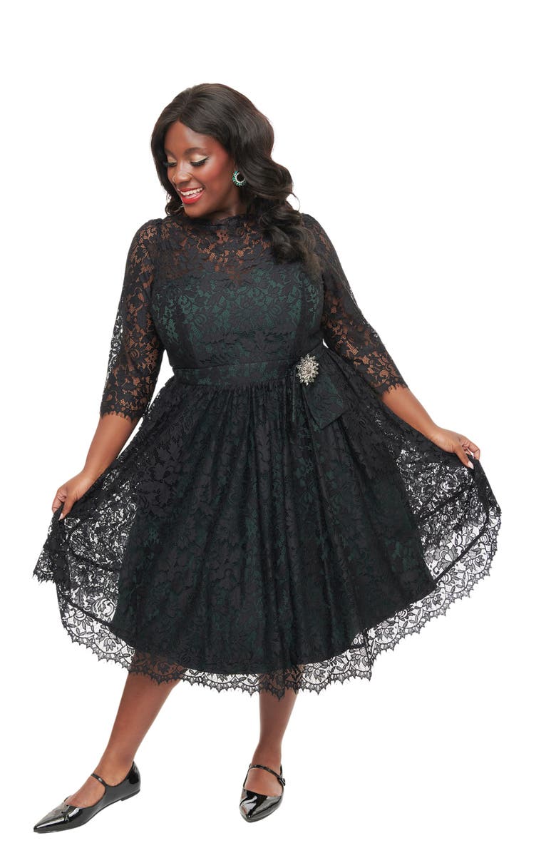 Unique Vintage Plus Size Lace Swing Dress, Main, color,