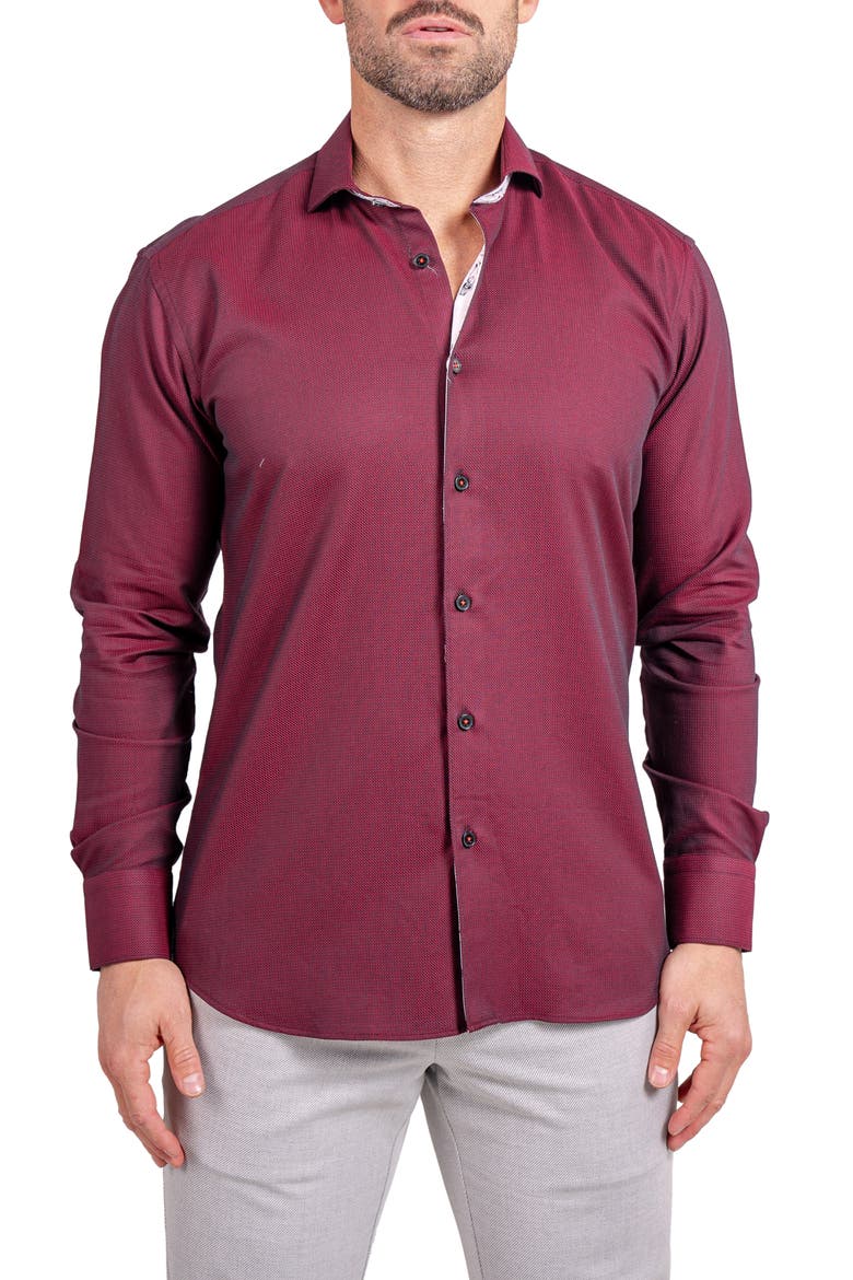 Einstein Ascension Contemporary Fit Button-Up Shirt, Main, color, BURGUNDY