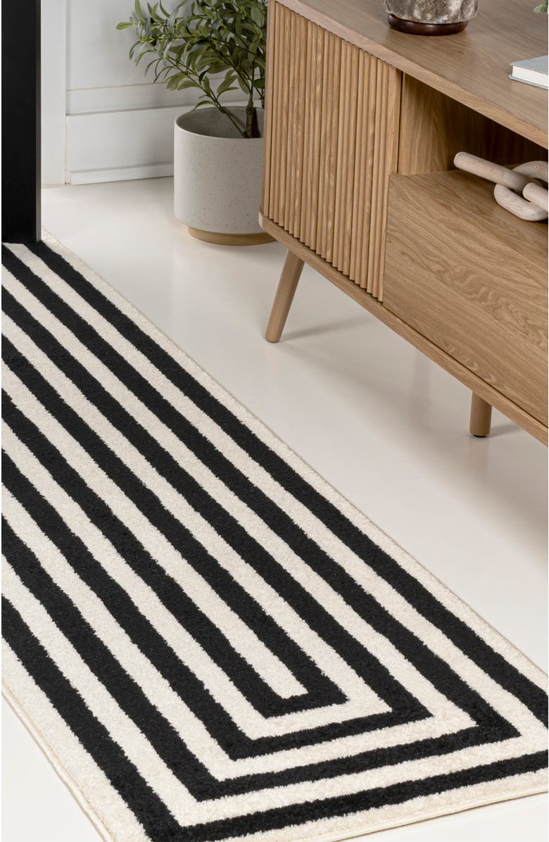 JONATHAN Y Bandol Modern Classic Mitre Stripe Area Rug, Alternate, color, Black/Ivory