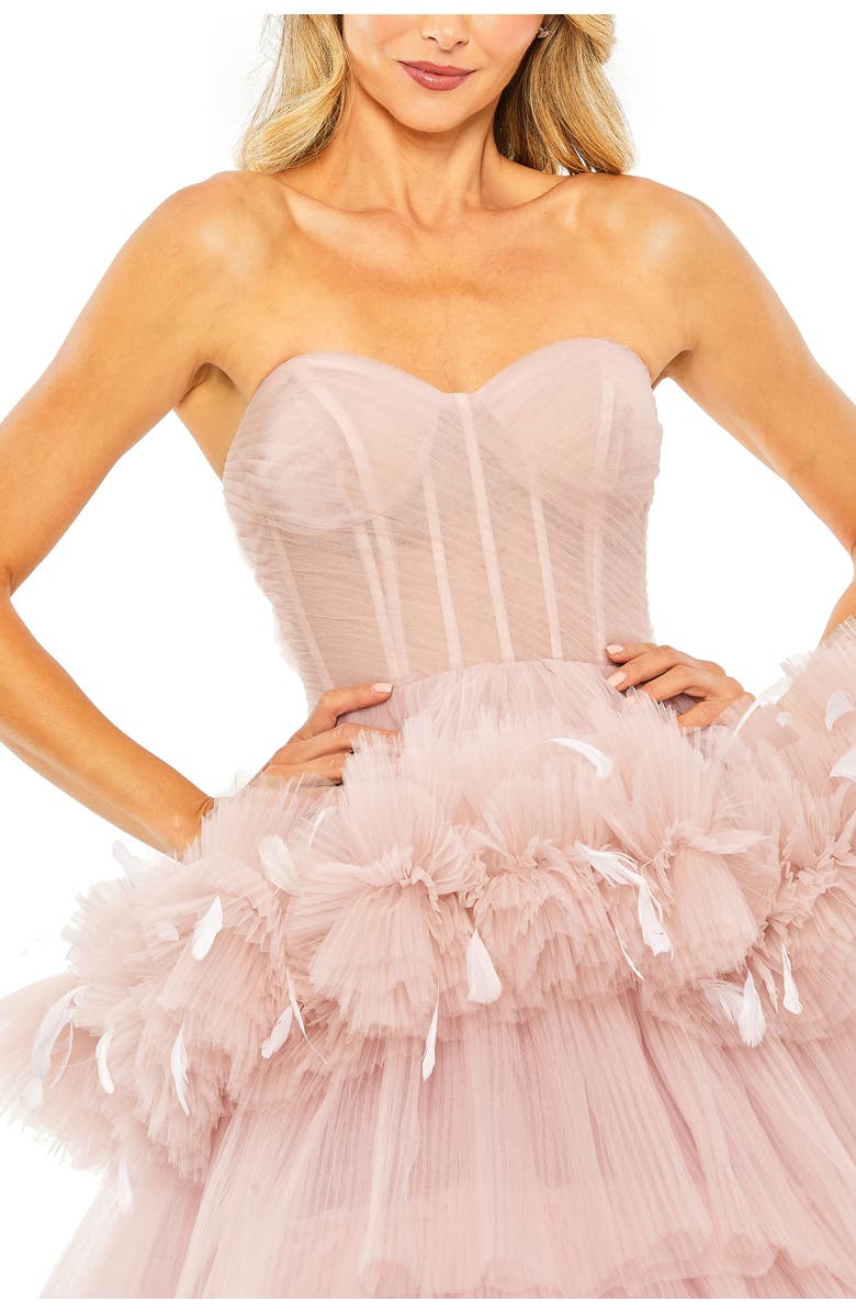 Mac Duggal Feather-Trimmed Tulle Sweetheart Neck Ballgown, Alternate, color, Rose