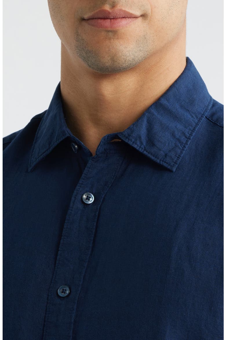 Orson Shaped Fit Short Sleeve Linen Button-Up Shirt, Alternate, color, NAVY