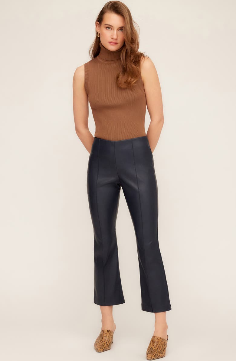 FIFTEEN TWENTY Sigourney Crop Flare Faux Leather Pants, Alternate, color, Navy