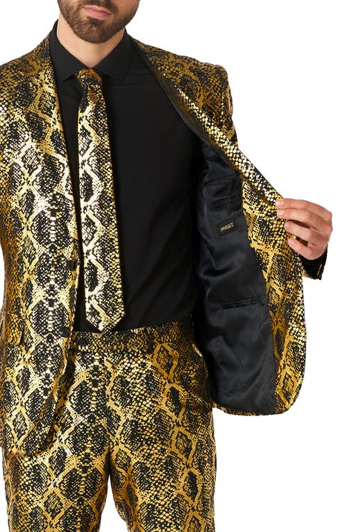Opposuits Shiny Snakeskin Pattern Two Button Notch Lapel Suit In Green