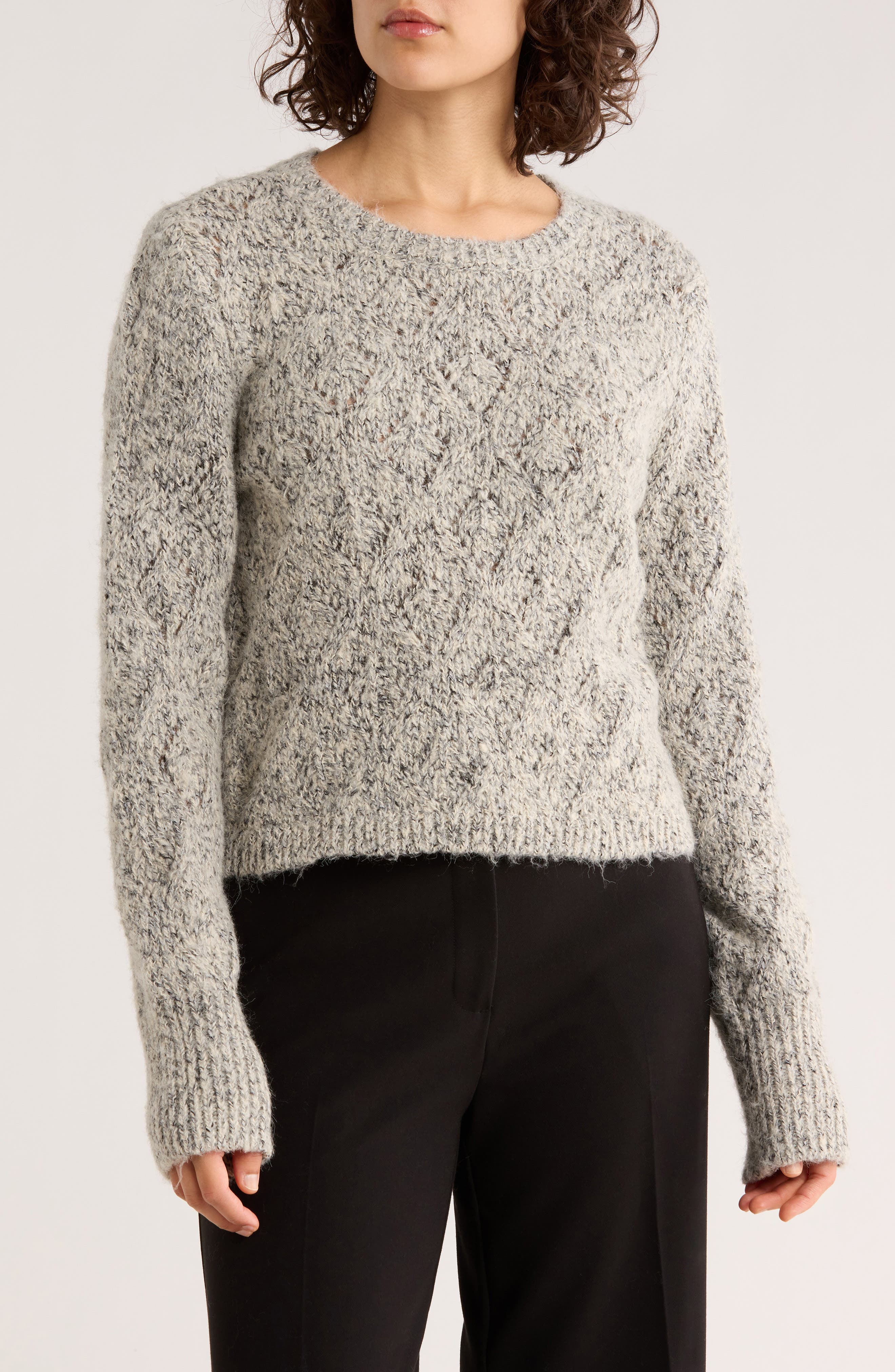 1.STATE Crewneck Cable Knit Sweater