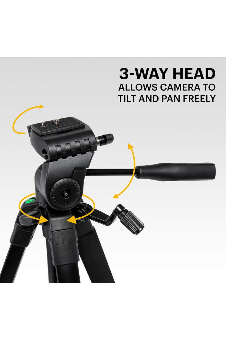 PhotoGear 62 Lightweight Tripod for Camera & Phone, Compact Travel Camera Tripod Stand, Alternate, color, Black
