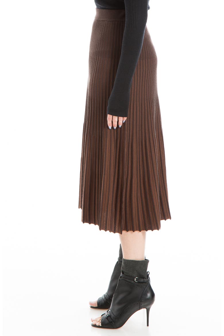 Pleated Sweater Skirt, Alternate, color, WOOD/ BROWN