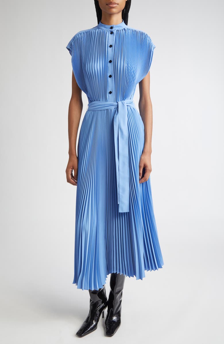 Proenza Schouler Farah Pleated Technical Crepe Midi Dress, Main, color, Sky Blue