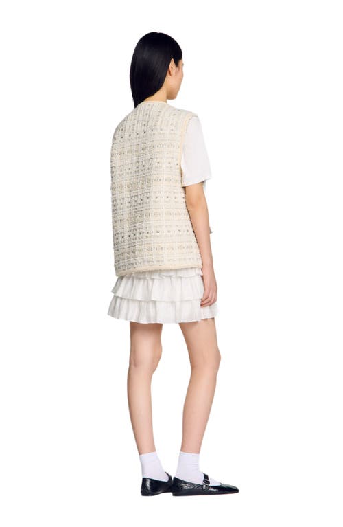 Sandro Sleeveless Tweed Jacket In Ecru/lurex
