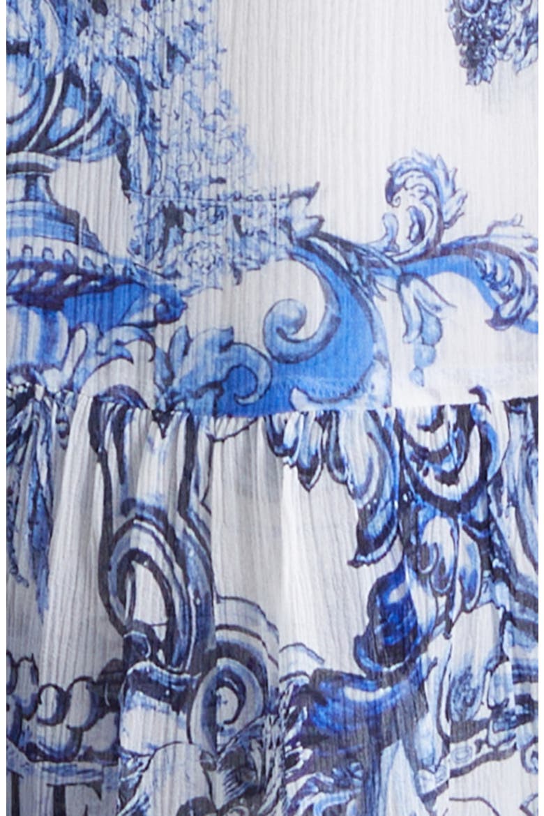 A Tiled Wonderland Print Long Sleeve Tiered Ruffle Silk Chiffon Minidress, Alternate, color, A TILED WONDERLAND