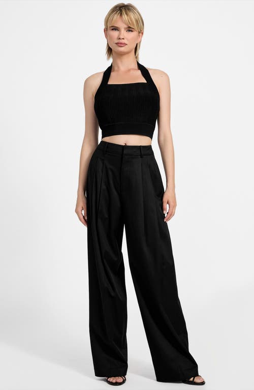 Guess Sofie Rib Crop Halter Top In Black