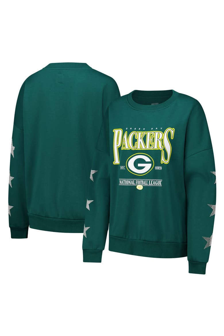 Women's Gameday Couture Green Green Bay Packers Rhinestone Star Sleeve Settle the Score Tri-Blend Pullover Sweatshirt, Main, color, Green