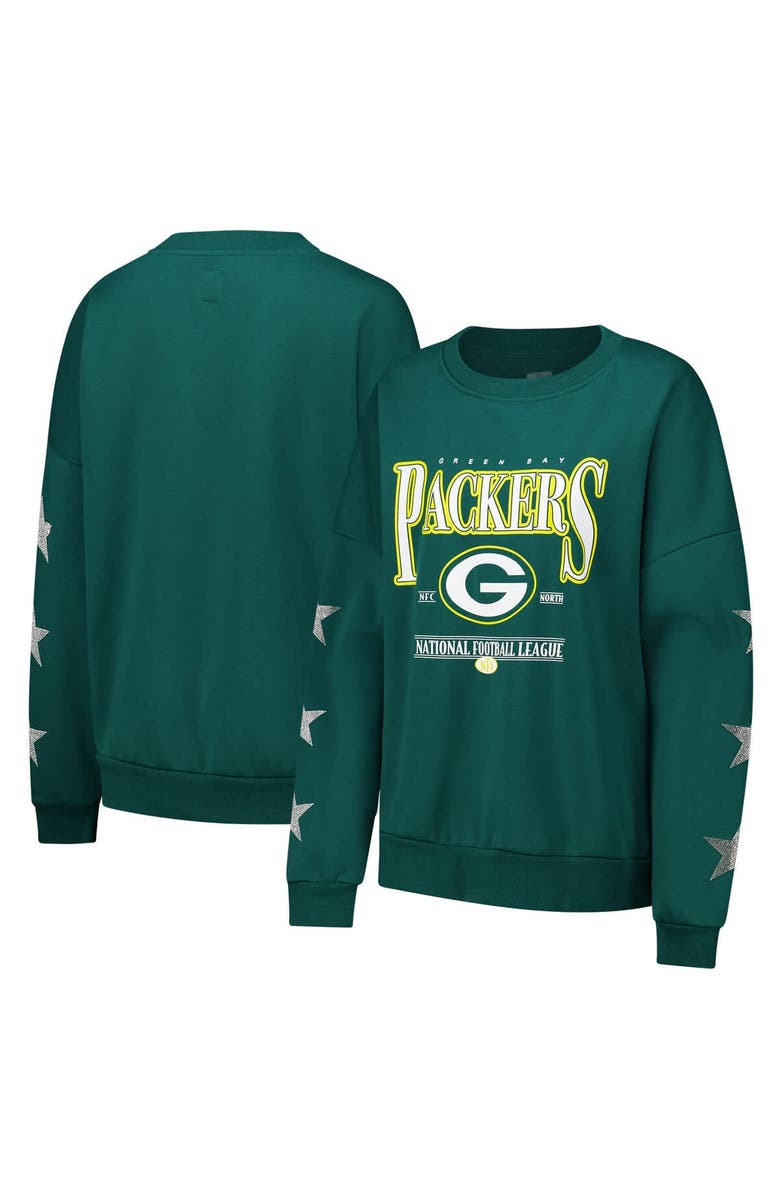 GAMEDAY COUTURE Women's Gameday Couture Green Green Bay Packers Rhinestone Star Sleeve Settle the Score Tri-Blend Pullover Sweatshirt, Main, color, Green