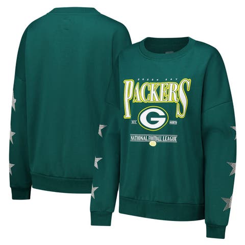Women's Gameday Couture Green Green Bay Packers Rhinestone Star Sleeve Settle the Score Tri-Blend Pullover Sweatshirt