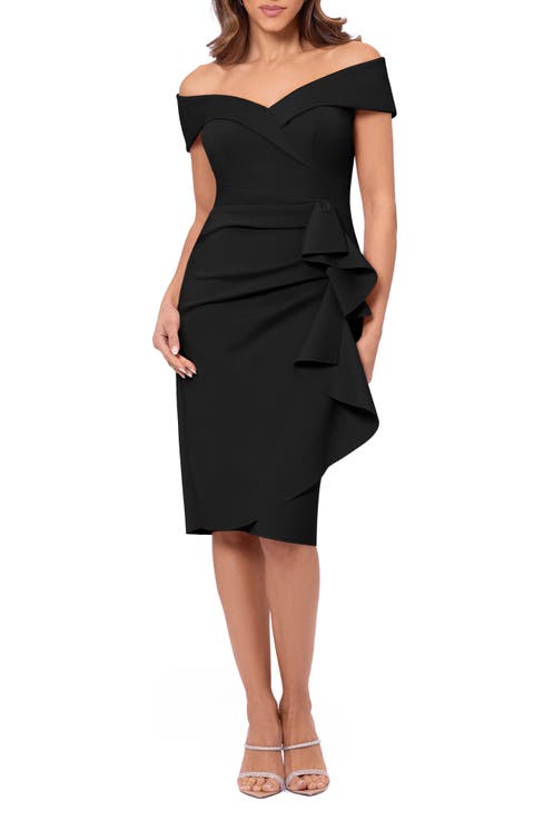 Ruffle Off the Shoulder Scuba Knit Cocktail Dress