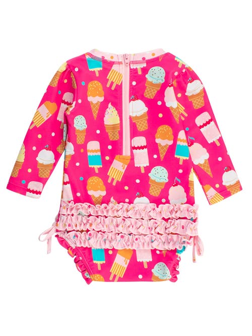 Rufflebutts Toddler Girls Long Sleeve Upf50+ One Piece Rash Guard In Pink