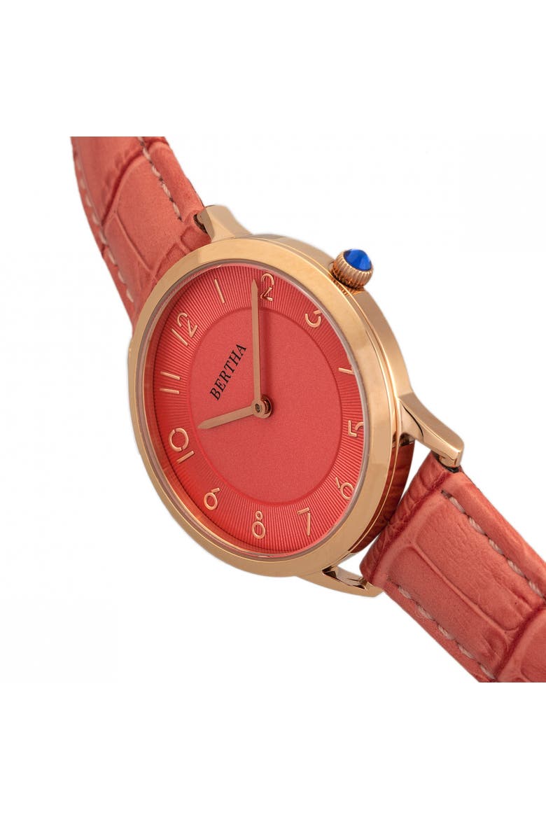 Abby Swiss Leather-Band Watch, Alternate, color, Rose Gold/Coral