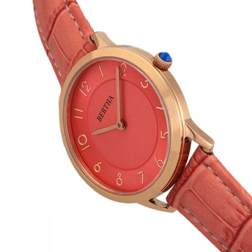 Bertha Abby Swiss Leather-band Watch In Rose Gold/coral