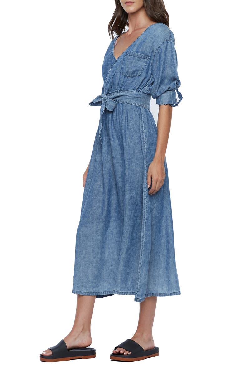 Wash Lab Denim Crossover Faux Wrap Denim Midi Dress, Alternate, color, 