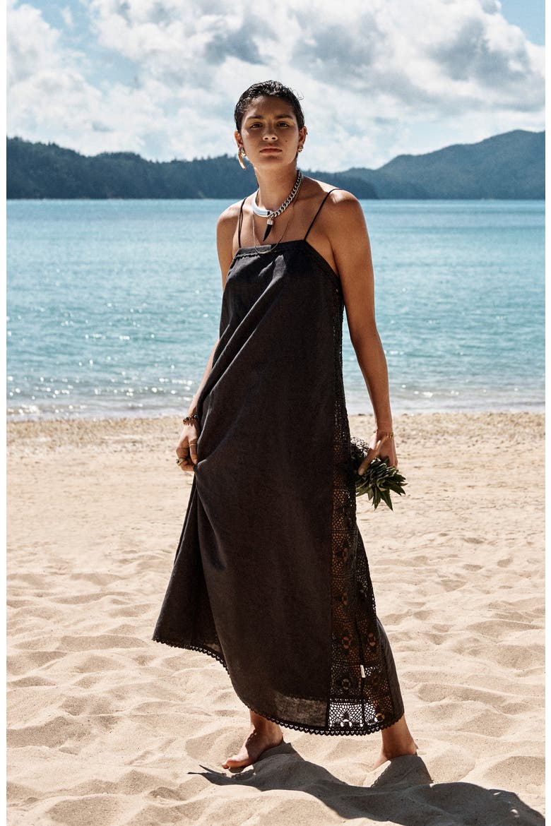 Lace Detail Midi Cover-Up Dress, Alternate, color, BLACK