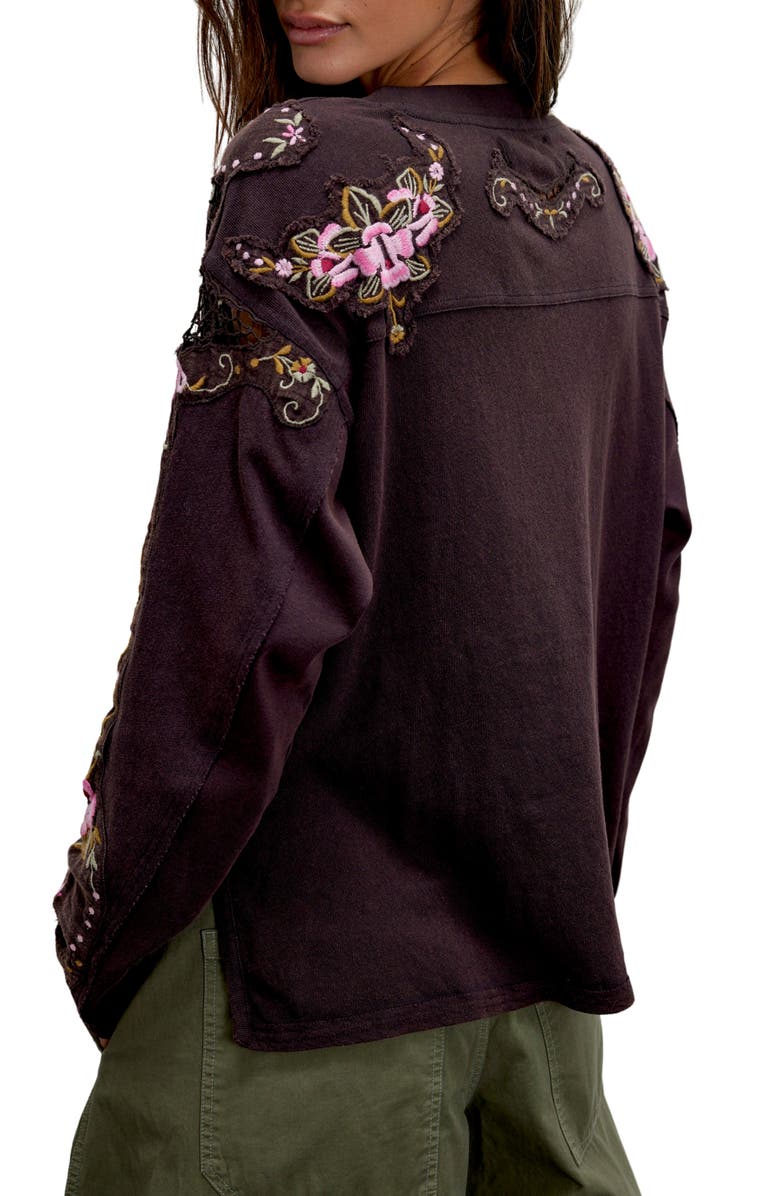 Lilith Floral Embroidered Cotton Graphic Football T-Shirt