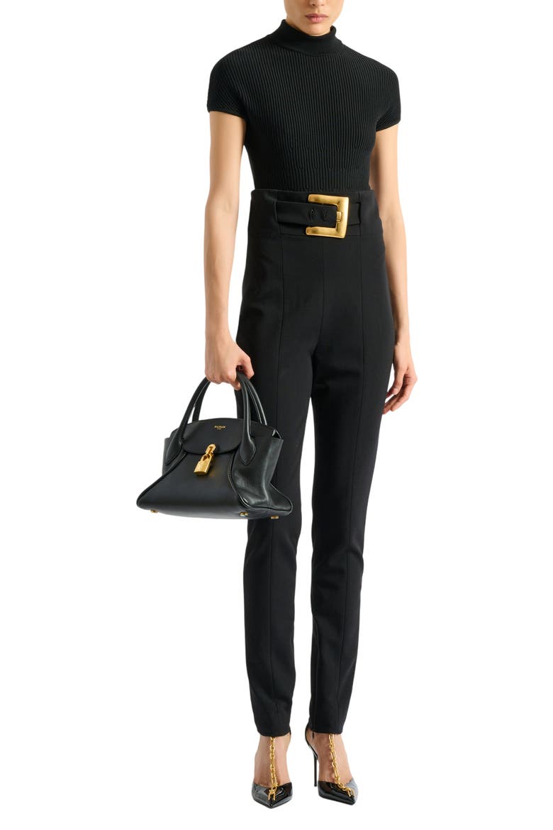 Ribbed knit bodysuit, Main, color, black
