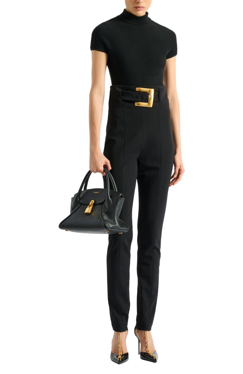 Balmain Ribbed knit bodysuit, Main, color, Black
