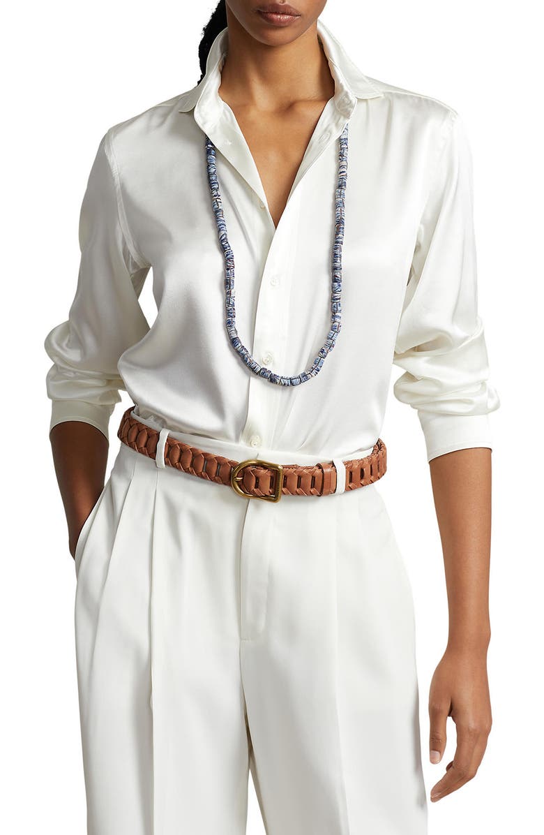 Polo Ralph Lauren Silk Charmeuse Button-Up Shirt, Main, color, 